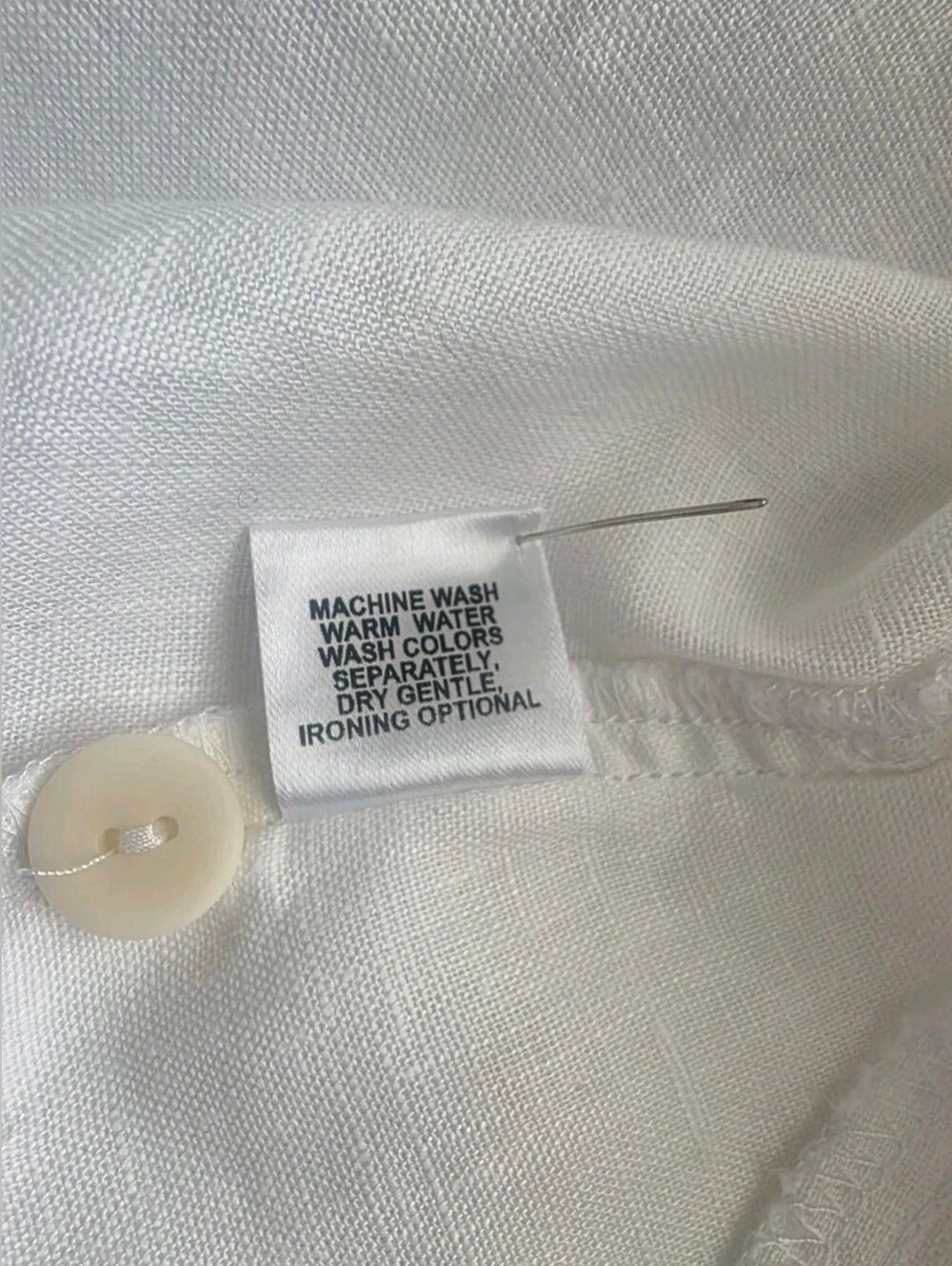 FLAX 100% Linen Button Front Blouse In White Round Neck 19" Sleeve Tunic Sz 1G - Picture 11 of 12